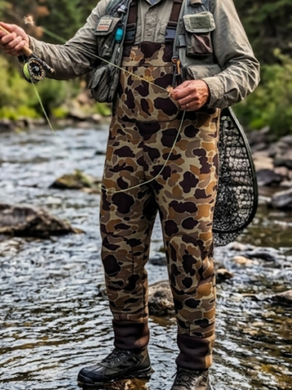 Vintage Cabelas Duck Camo Neoprene Chest Waders Stocking Foot Mens XLR Hunting